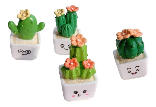 Mini Cactus 4 Adornos Decorativos Resina Macetero Escritorio