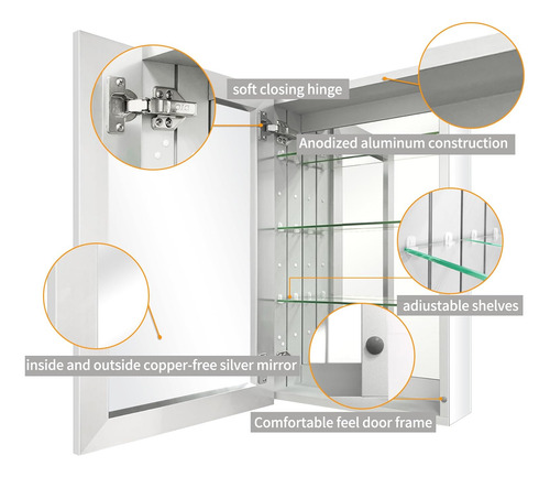 Botiquín De Aluminio Para Baño De 22 X 30 Pulgadas, Gabinete