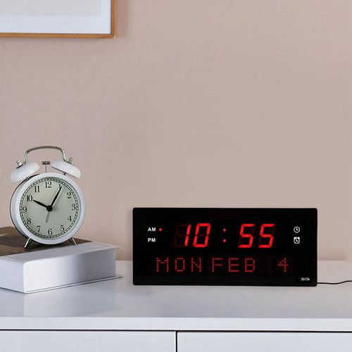 Reloj De Pared Digital Lectura Fácil Gran Número Rojo