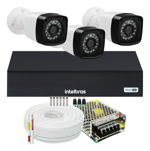 Kit Cftv 3 Cameras Full 1080p Dvr Intelbras Sem Hd Mhdx 1004