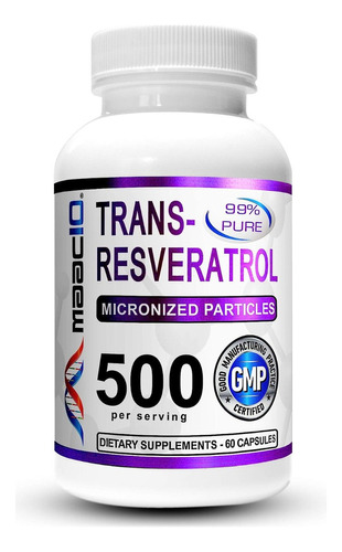 Maac10 Trans-resveratrol 500mg + Bioperine 10mg 60 Cáps Sabor Sin sabor