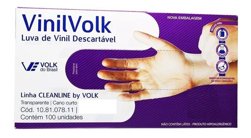 1 Cx Luva Descartável Vinil S/ Talco Volk - Tam M C/ 100