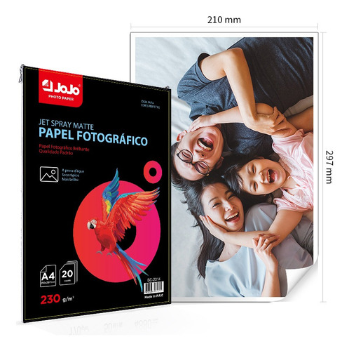 Papel fotográfico mate A3, 100 hojas, 230 g, resistente al agua, color Jojo, blanco