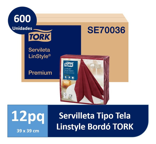 Servilleta Tipo Tela Tork Linstyle Burdeo 12 Paquetes 50un