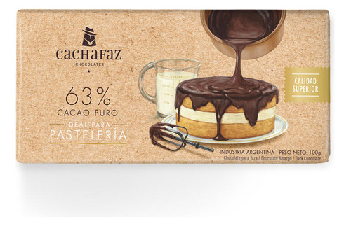 Chocolate 63% Cacao Puro Para Pasteleria Cachafaz 100 G