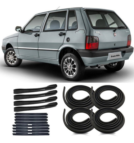 Kit Borrachas De Portas Canaletas E Pestanas Fiat Uno 4p