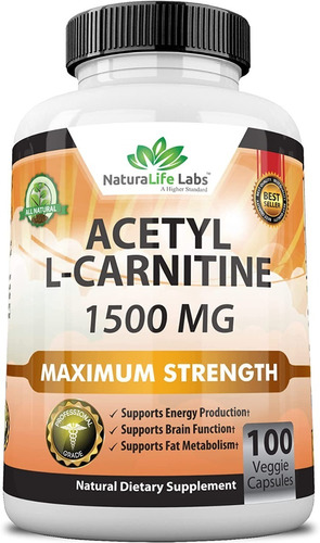 Acetyl L-carnitina 1.500 Mg De Alta Potencia Soporta La Prod