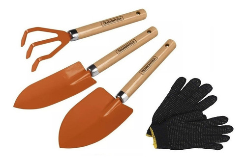 Conjunto Jardinagem Tramontina 3 Peças Cabo Madeira + Luva