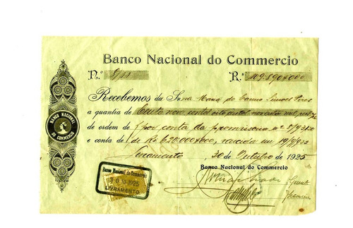 Banco Nacional Do Comercio  Nota Promissória De 1925