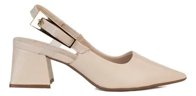 Scarpin Slingback Bebecê Salto Bloco Verniz Toffee