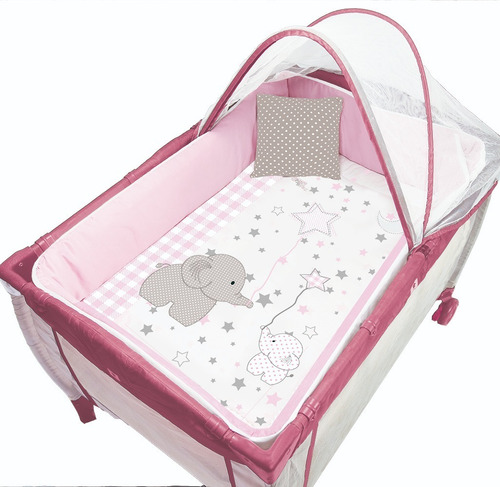Set De Edredón Para Cuna Viajera O Colecho Mod Estrellitas Color Rosa
