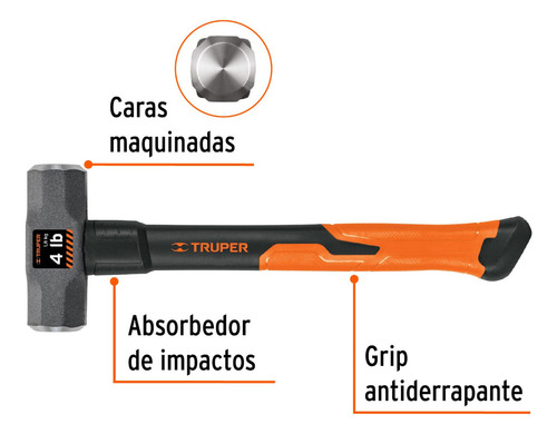 Marro Octagonal 4lb Mango De Fibra De Vidrio 14 Truper 16536