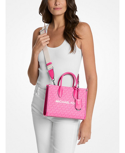 Crossbody Michael Kors Small Fucsia Rosa Chicle Lisa Níquel Beige