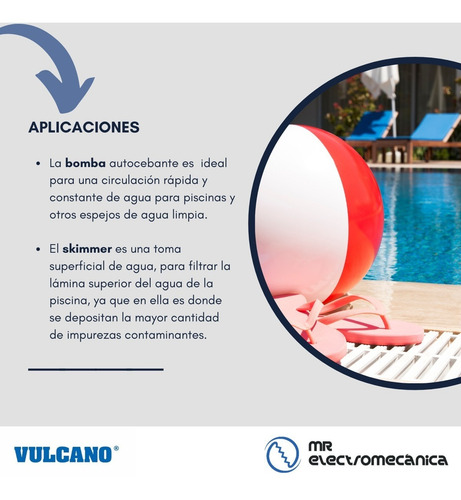 Imagen 3 de 10 de Kit Pileta Hormigón: Bomba Vulcano 1 Hp Bae100 Y Accesorios