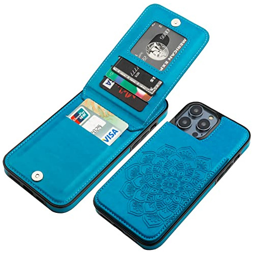 Funda Cartera Para iPhone 14 Pro Max Azul Premium Pu L-024
