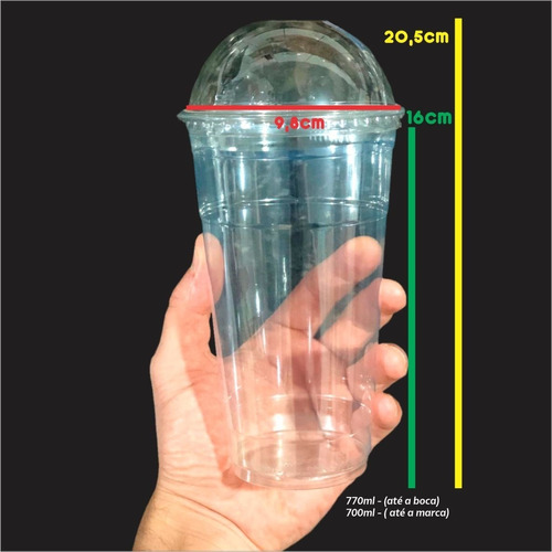 50un Copo Reforçado 700/770ml Tampa Bolha Sem Furo