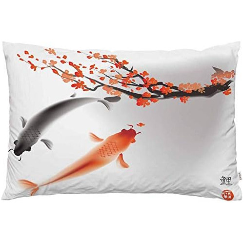 Funda De Almohada Estampado De Peces Japoneses Acuarela...