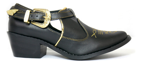 Zapatos Negros Mujer Mitu Julieta Western Vaqueras 23mx 