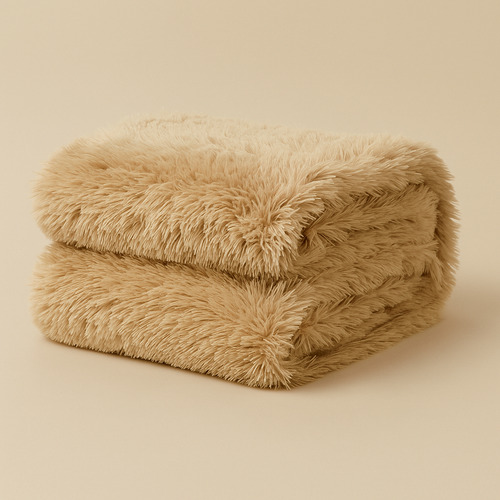 Manta Suave De Piel Pelo Largo Decorativa Para Sillón O Cama Beige
