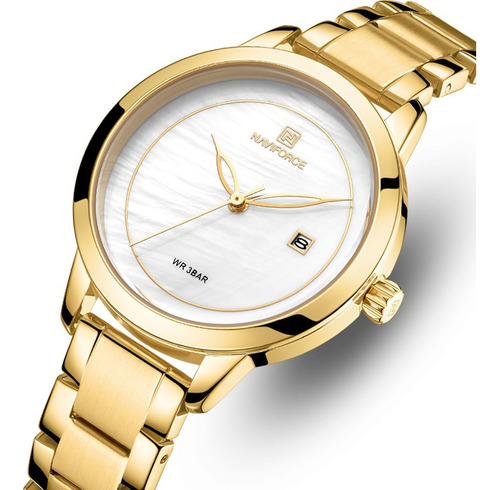 Reloj Dama Naviforce Original Lujo Elegante Fechador Dorado