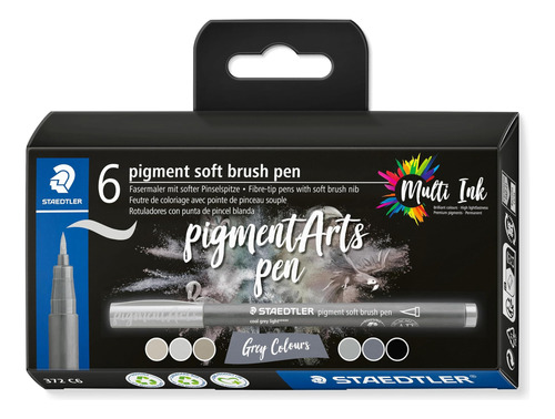 Staedtler Pigment Arts Soft Brush Pen, Colores Grises, 6 372