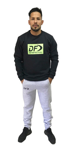 Buzo Df Negro + Pantalon Df Gris Conjunto Deportivo
