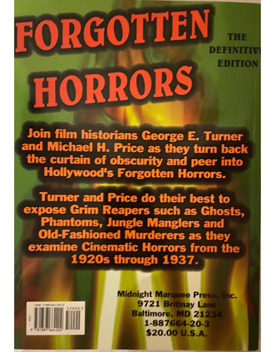 Forgotten Horrors. Lugosi. Midnight Marquee Press, Inc. (Usado)
