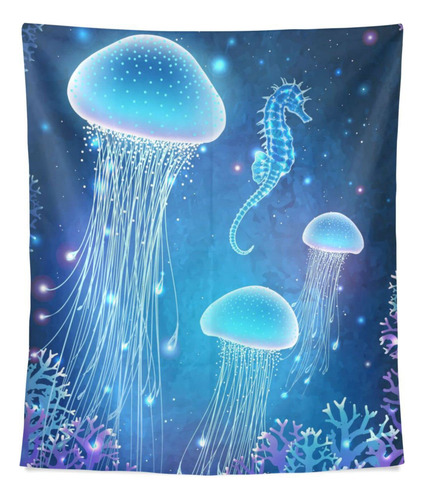 Naanle Brillante Caballito Mar Medusa Tapiz Para Colgar Ropa
