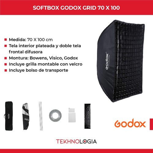 Imagen 2 de 9 de Softbox Grid 70x100 Godox Montura Bowens Visico Microce