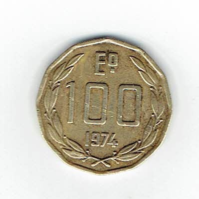 Moneda De Chile, 100 Escudos, 1974.  Jp