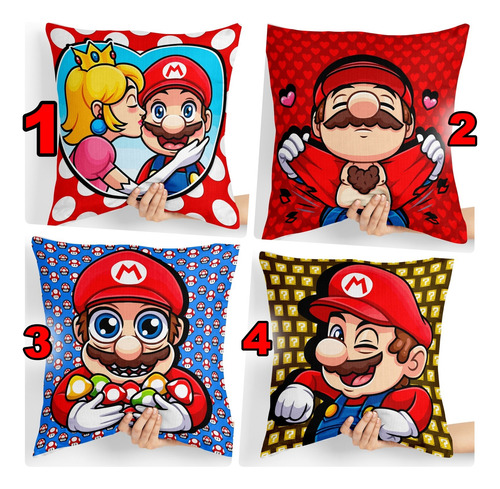 Souvenir 5 Almohadas 20x20 Cm Compatible Con Super Mario