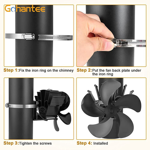 Gohantee Heat Powered 5 Blades Stove Fan Colgando En La Chim