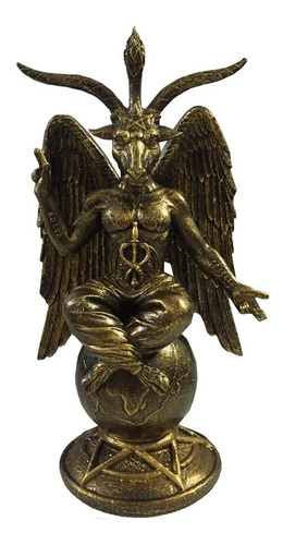 Estatua Estatueta Baphomet Resina 25cm Rock Wicca Dourado