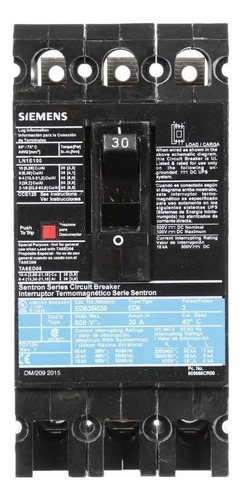 Interruptor Termomagnetico 30a Ed63b030mx Siemens 30amp