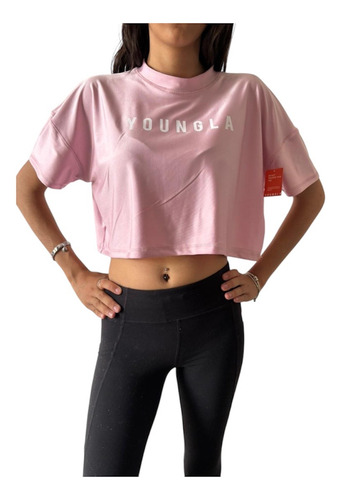 Crop Top Mangas Caídas Youngla Rosa Lisa M Unitalla