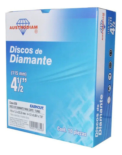 Caja Disco Diamante Turbo 4.5 Clave 858 Austrodiam (10 Pzas)