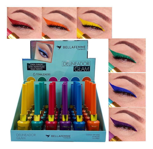 6 Delineador Glam Colorido Bf10092 Kit Belle Femme Atacado