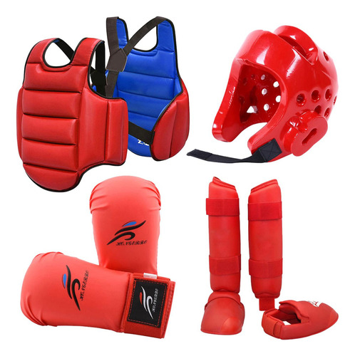 Q 4 Piezas Karate Sparring Gear Casco De Boxeo Rojo L A