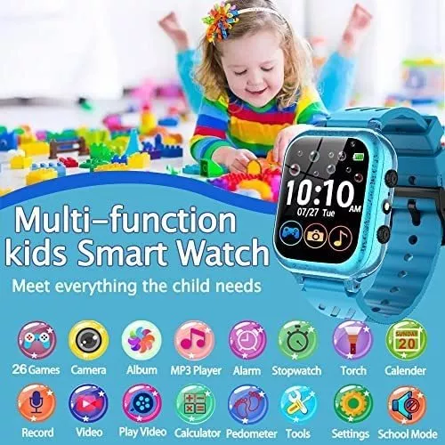 Reloj inteligente para niños de 3 a 12 años con 26 juegos - Azul