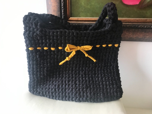 Bolso Tejido En Trapillo Negro