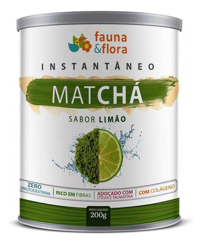 Chá Instantâneo Matchá Com Colágeno Sabor Limão 200g