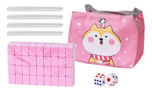 Juego De Mahjong De Viaje Portátil Con Regla, 2 Dados, Rosa