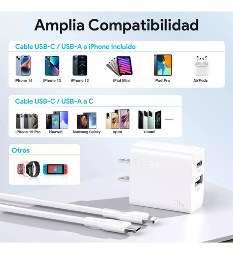 Cargador 1hora Doble Puerto Usb-c Y Usb-a (Usado)