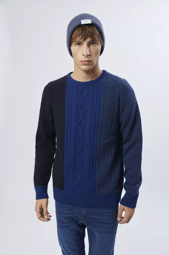 Sweater Hombre Xxl Azul Acero Tejido A Mano Con Trenzas