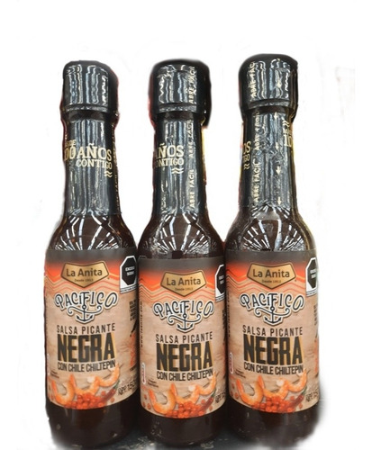 Pack 3 Piezas Salsa Picante Negra Con Chile Chiltepin 150ml