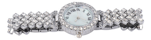 Elegante Conjunto De Reloj Y Pulsera Plateados Con Diamantes