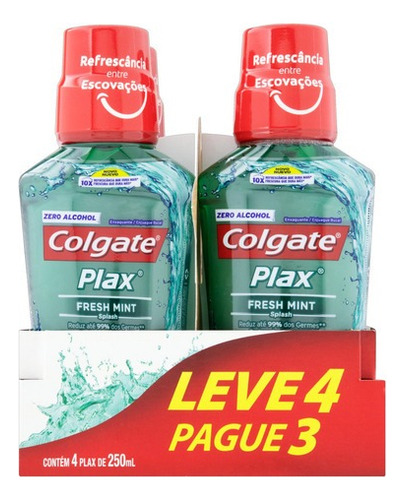 Enxaguante bucal Colgate Plax Ice fresh mint kit 4 de 250ml cada uno