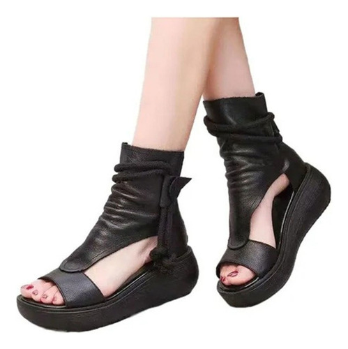 # Zapatos Negro Platform Sandals Dama De Cuña De Moda