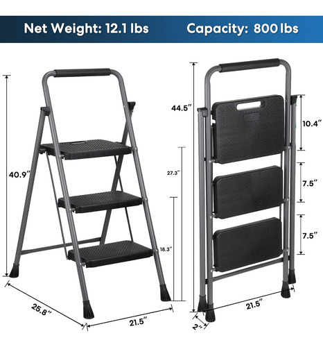 Escalera De 3 Escalones, Taburete Plegable Para Adultos Con