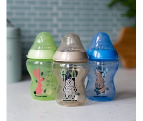 Biberones Tommee Tippee Set Decorado 3*9oz 0m+ Color Azul Animales